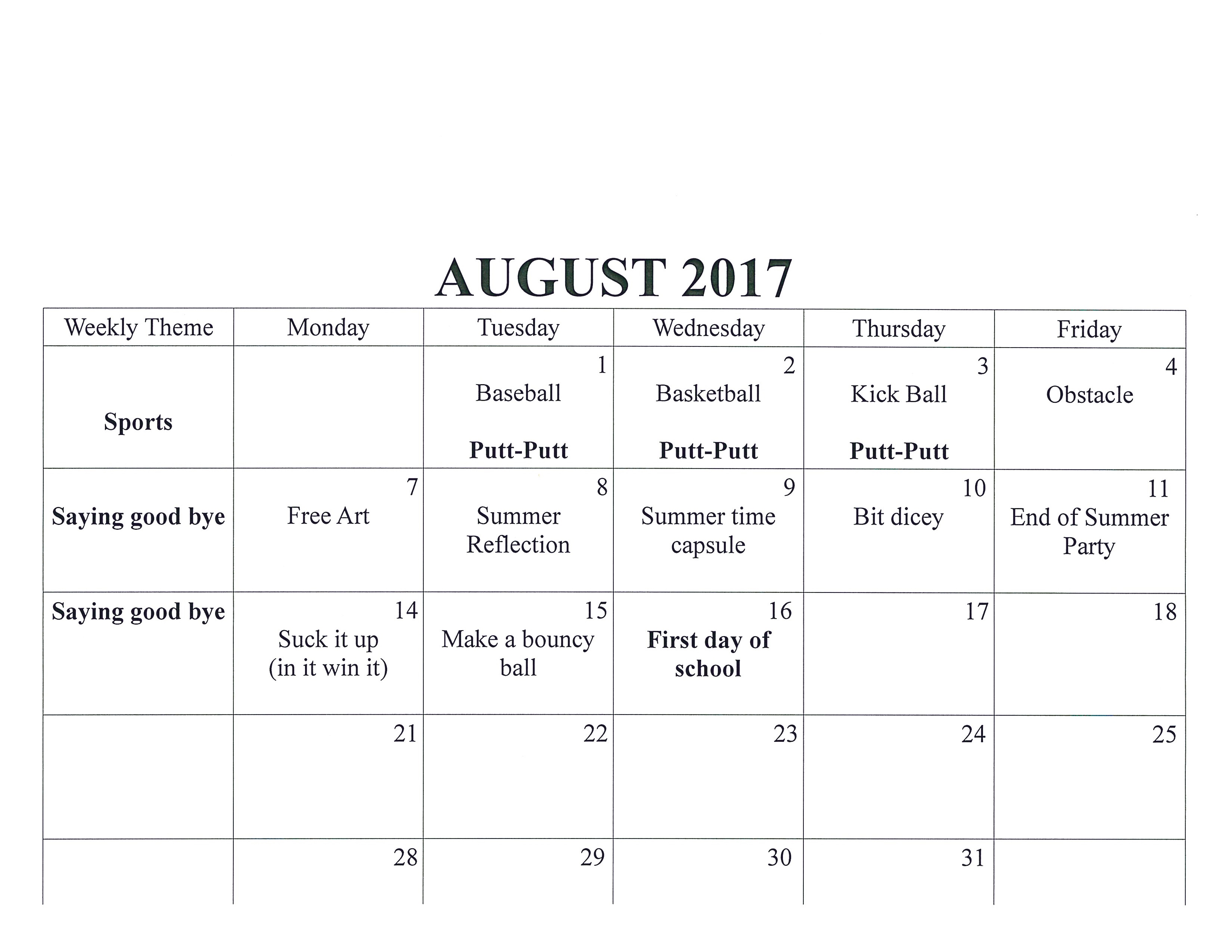 August schedule